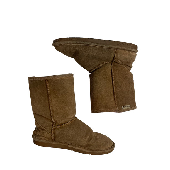 Bearpaw Womens Emma Short Suede Boots Size 7 Tan/Brown Sheepskin Wool - Picture 1 of 16